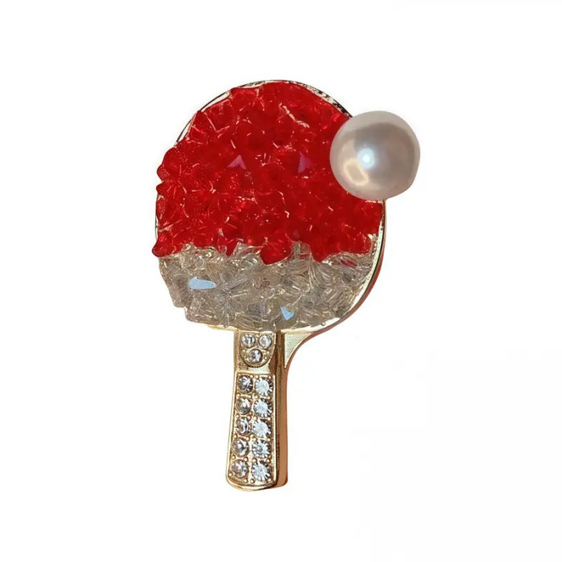 Pro Pro Crystal Table Tennis Paddle Brooch